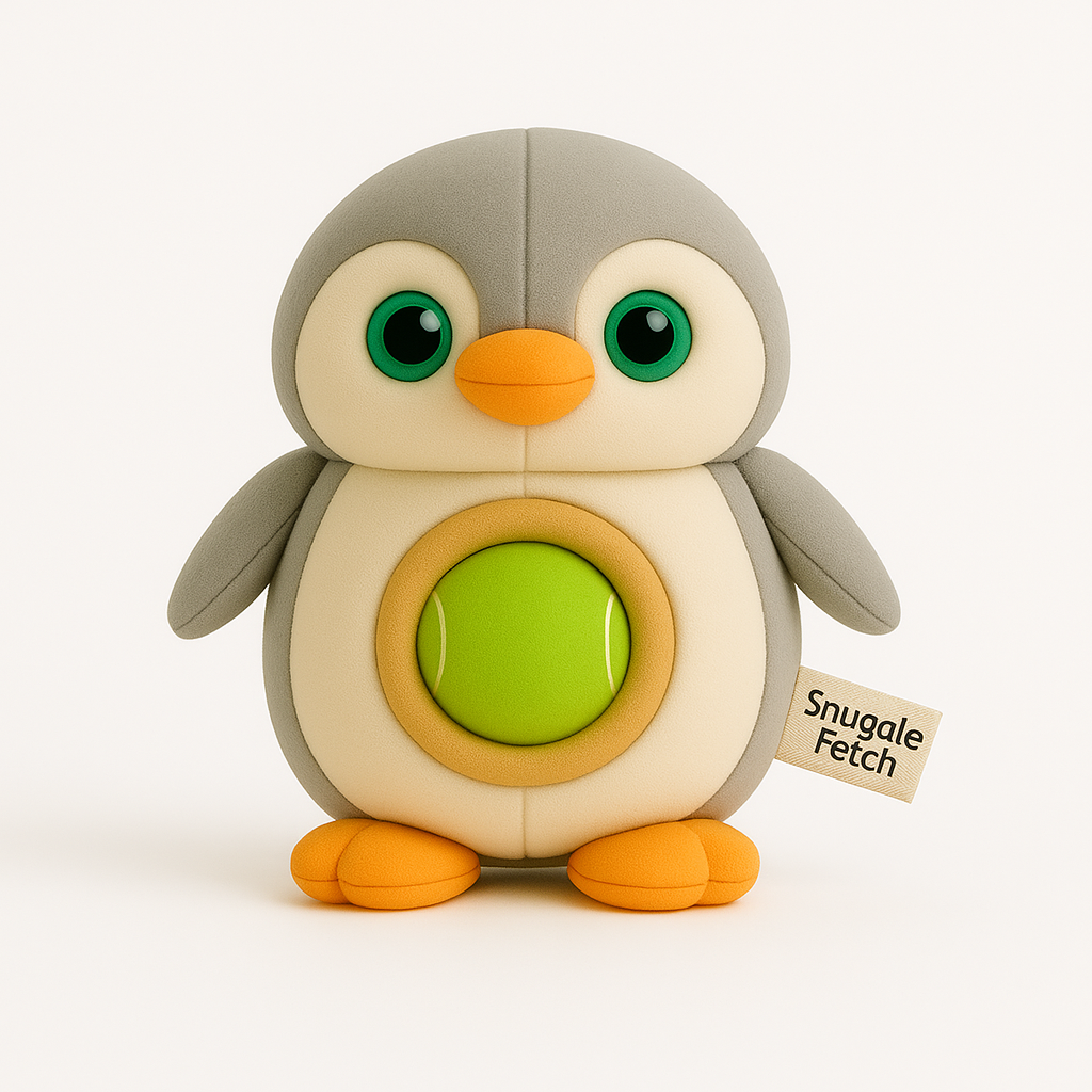 Waddle the Penguin SnuggleFetch plush dog toy.